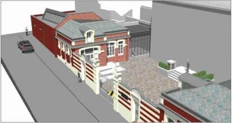 Vue de l’annexe A depuis la cour du tribunal